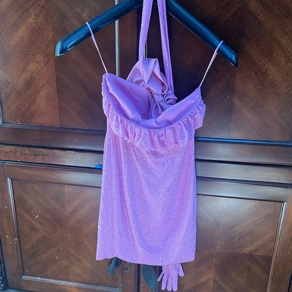 Nana Jaqueline nwt lilac gem dress with back bow and 2 gloves - Picture 4 of 12